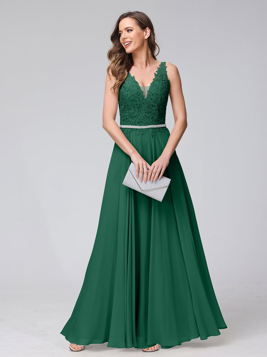 Brielle hunter green front view prom dress