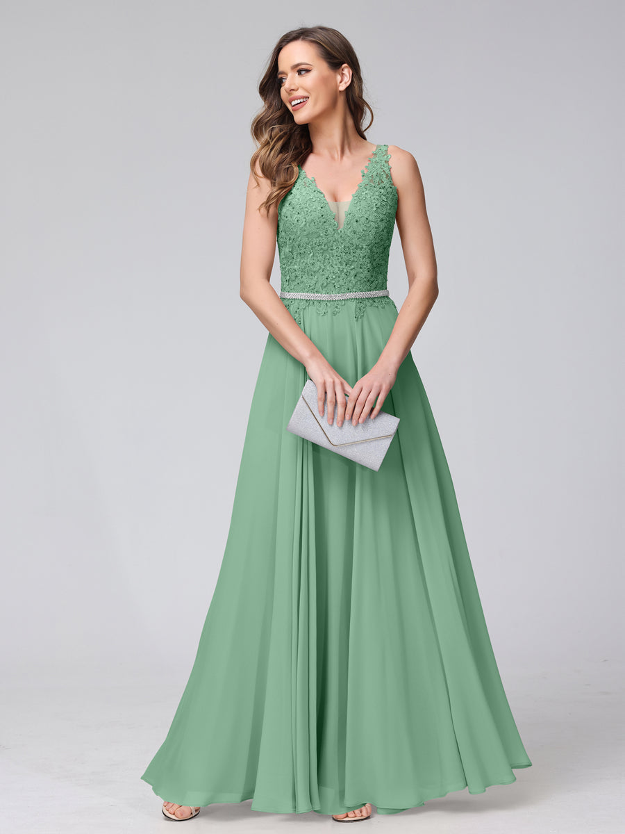 Brielle eucalyptus front view prom dress