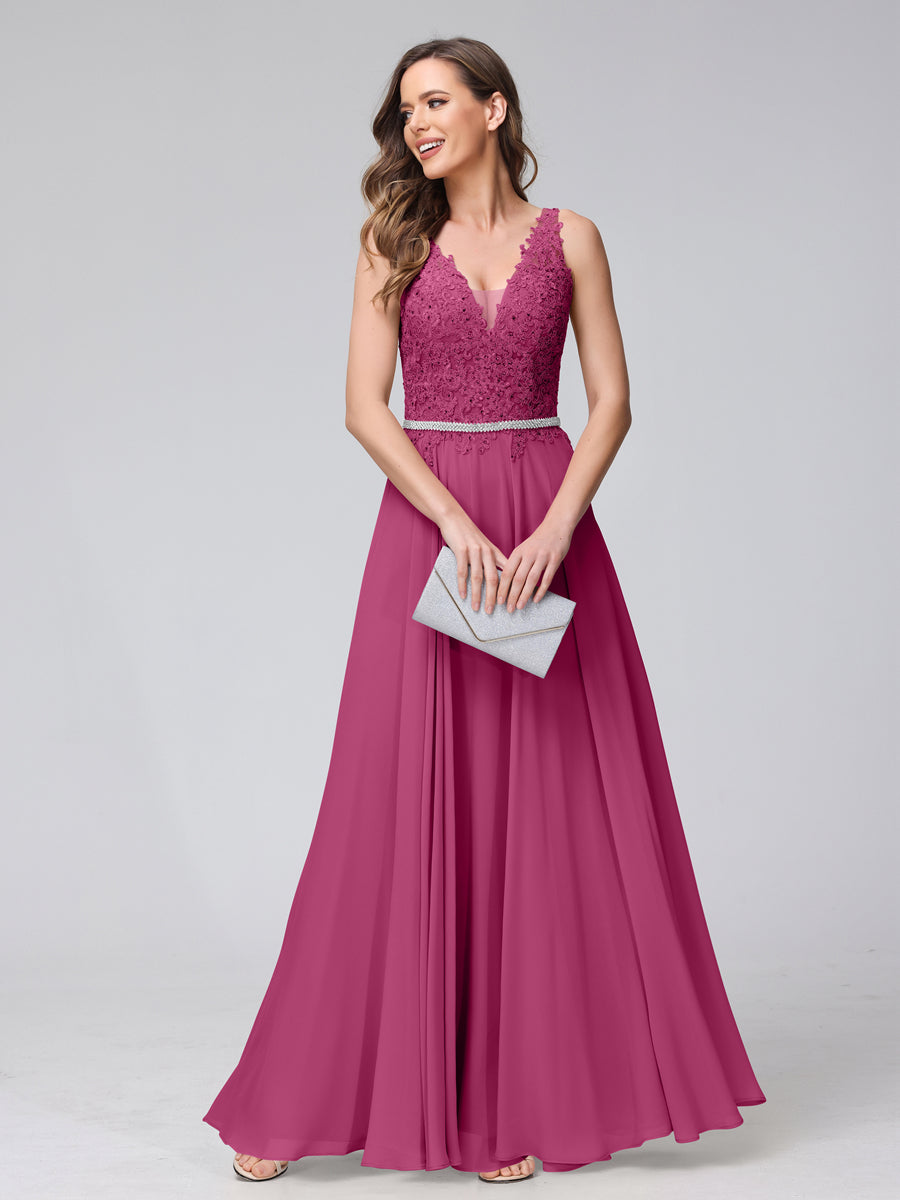 Brielle fuchsia front view prom dress