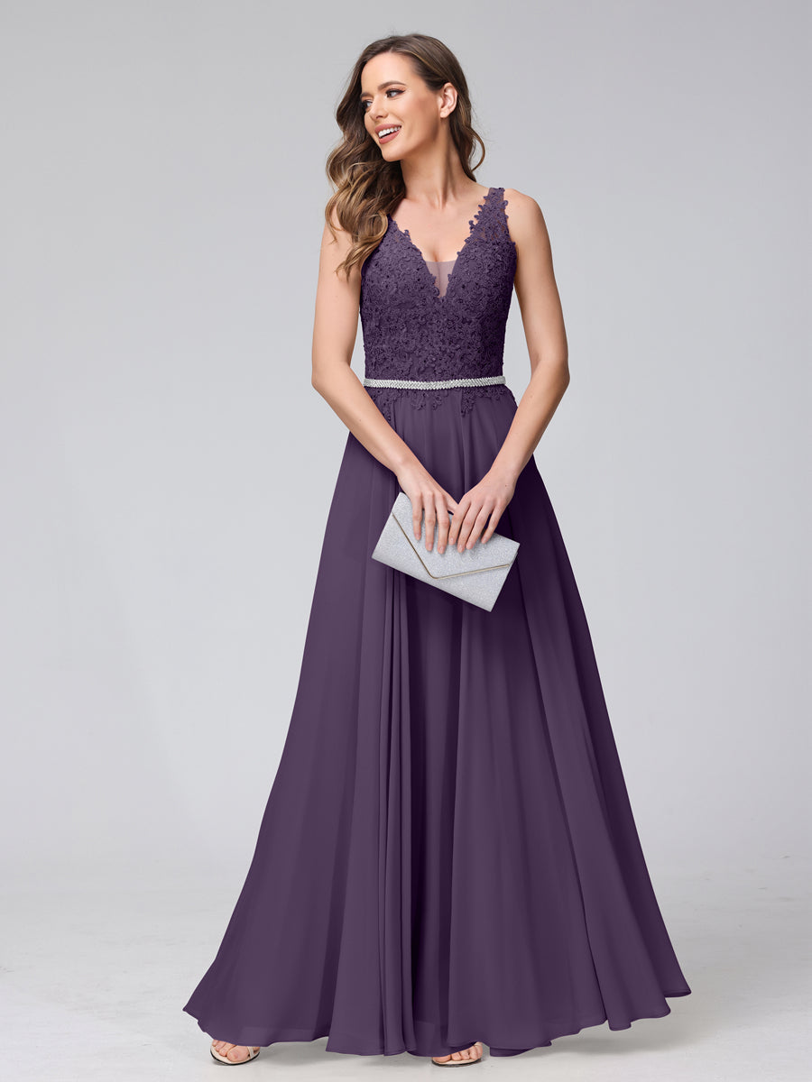 Brielle grape front view prom dress