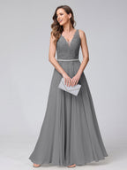 Brielle grey front view prom dress