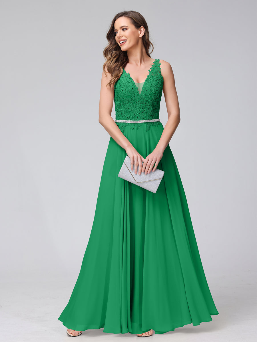 Brielle forest green front view prom dress