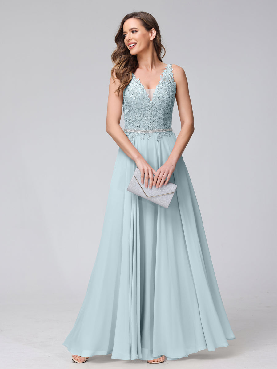 Brielle sky blue front view prom dress