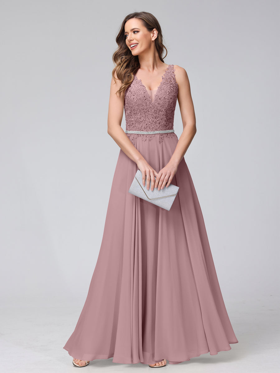 Brielle mauve front view prom dress