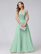 Brielle mint green front view prom dress