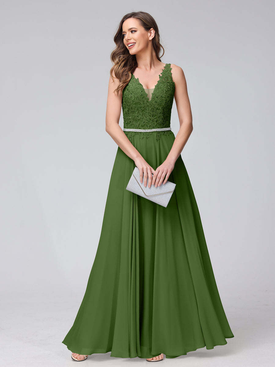 Brielle olive green front view prom dress