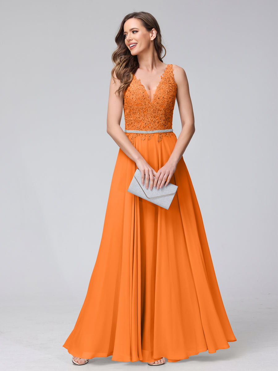 Brielle orange front view prom dress