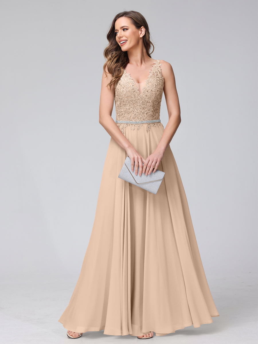 Brielle peach front view prom dress
