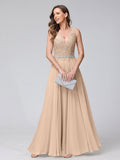 Brielle peach front view prom dress