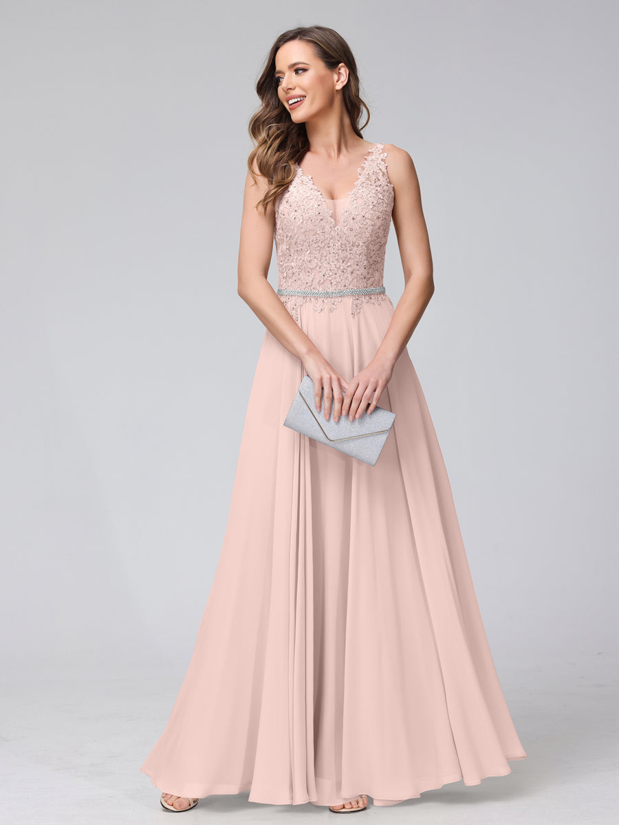 Brielle pearl pink front view prom dress