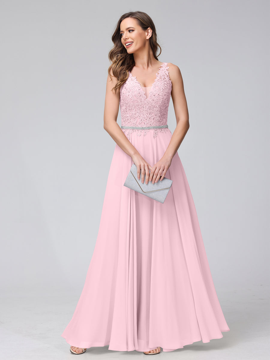 Brielle rose pink front view prom dress