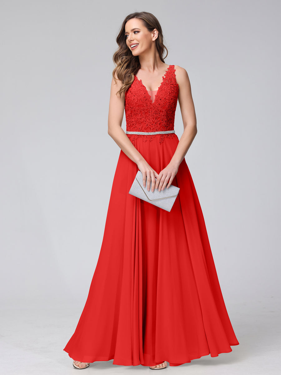 Brielle red front view prom dress