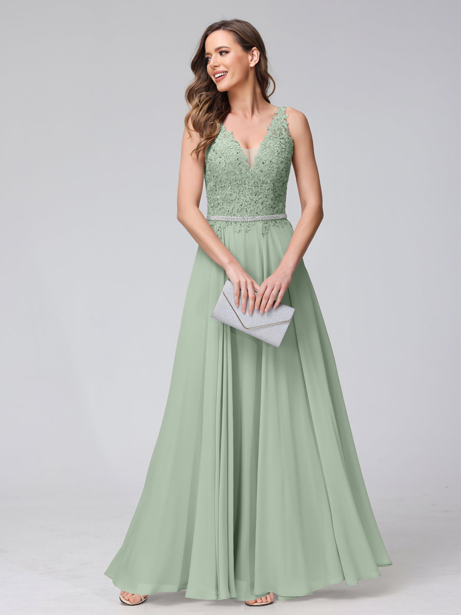 Brielle sage green front view prom dress