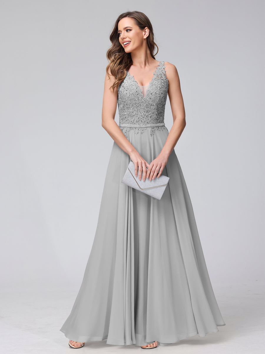 Brielle silver front view prom dress