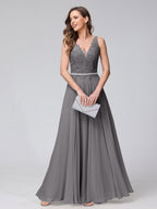 Brielle steel grey front view prom dress