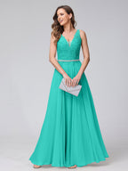 Brielle turquoise front view prom dress