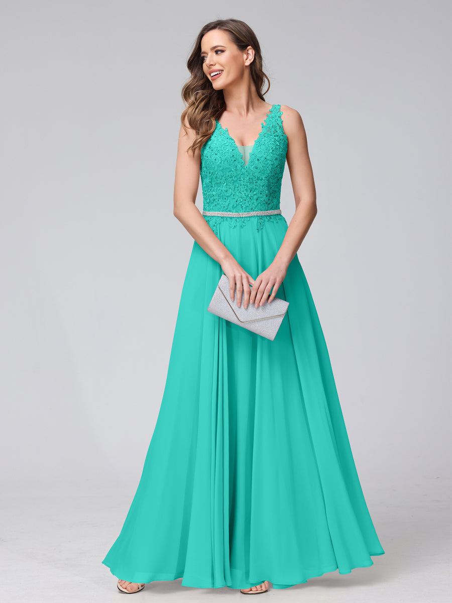 Brielle turquoise front view prom dress
