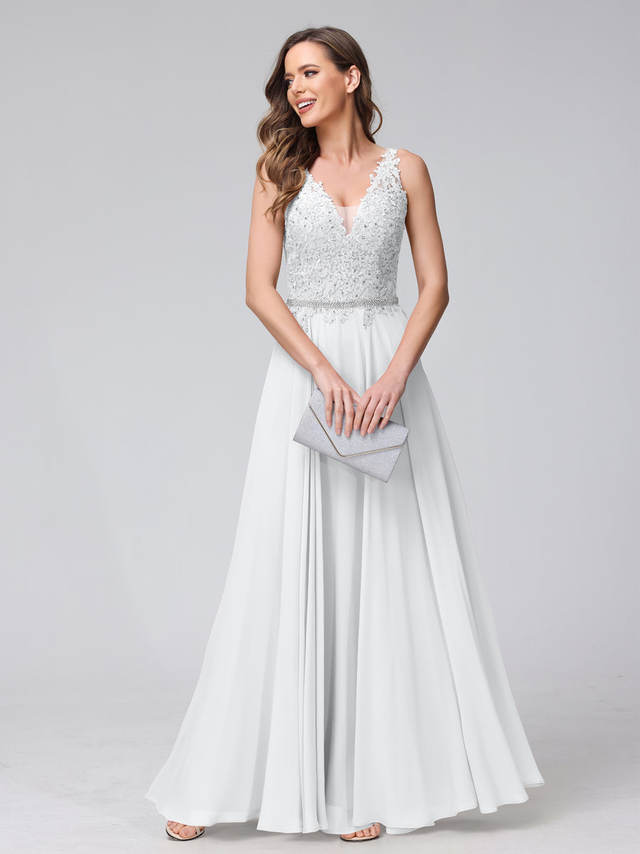 Brielle white front view prom dress