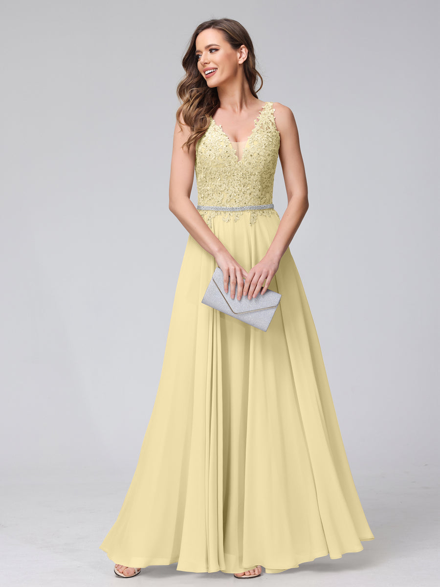 Brielle yellow front view prom dress
