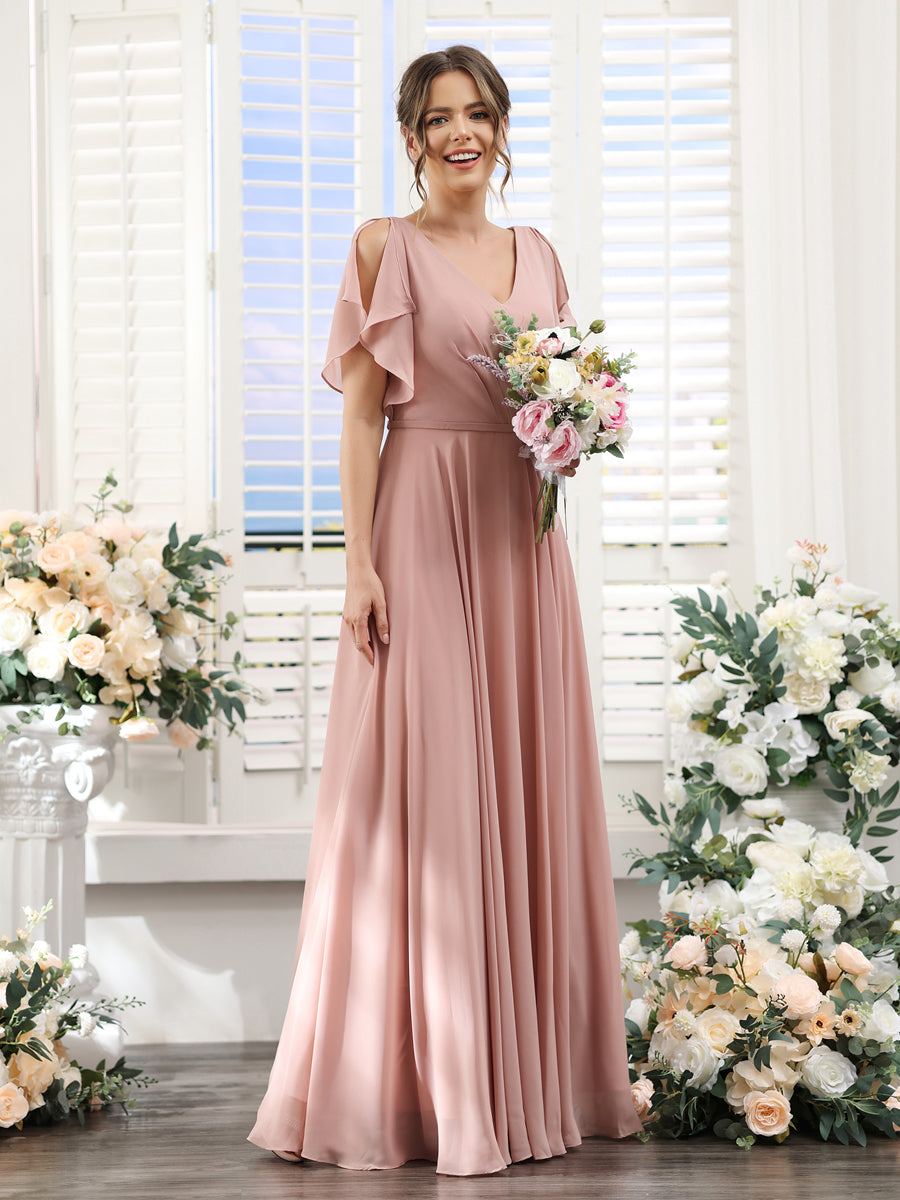 Valeria Dusty Rose fabric detail bridesmaid dress