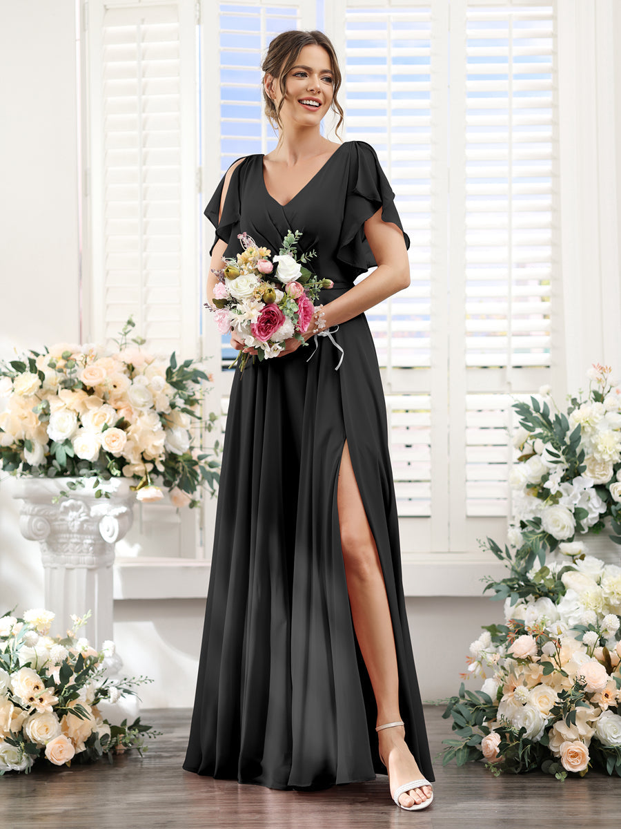 Valeria Black front view bridesmaid dress