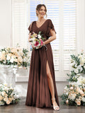 Valeria Brown front view bridesmaid dress