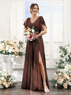 Valeria Brown front view bridesmaid dress