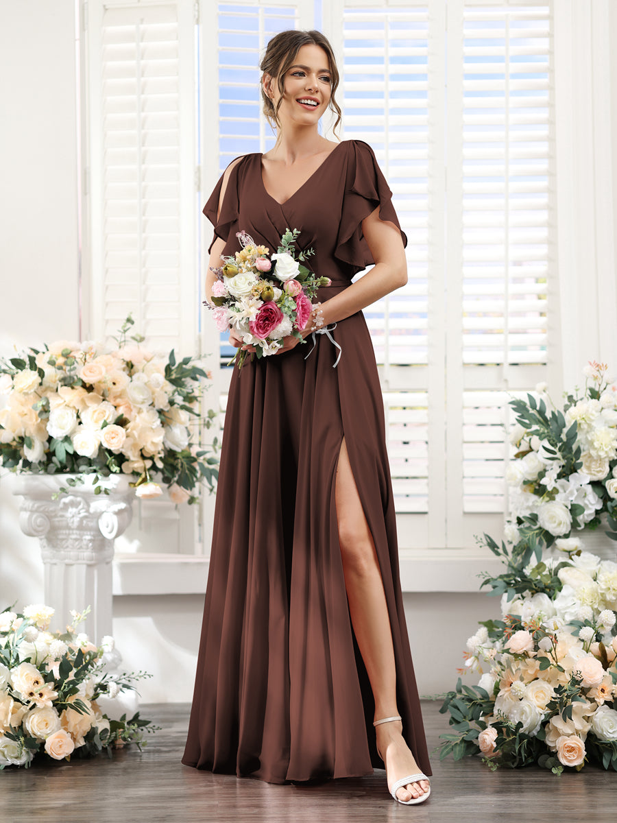 Valeria Brown front view bridesmaid dress