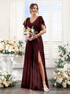 Valeria Burgundy front view bridesmaid dress