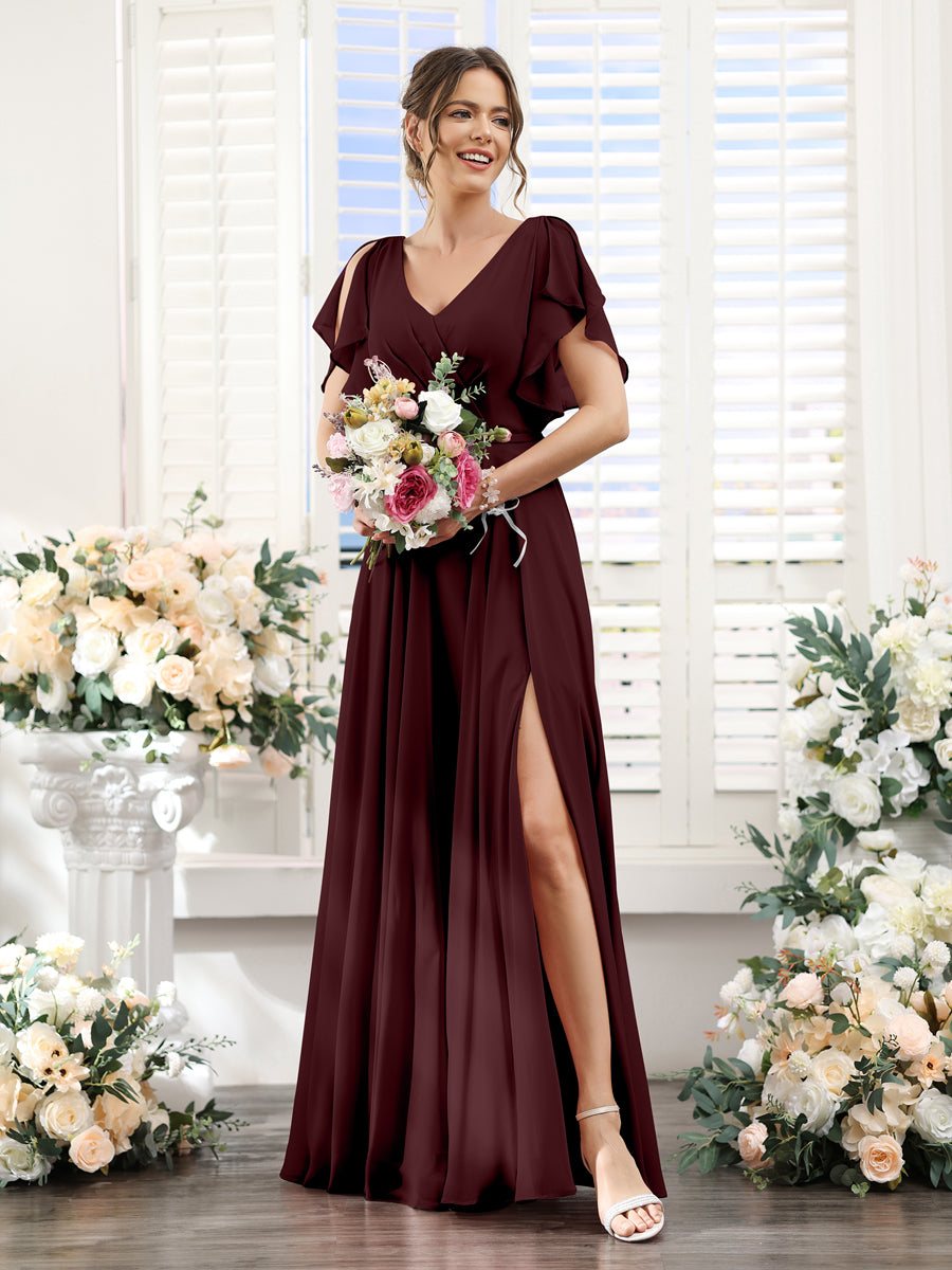 Valeria Burgundy front view bridesmaid dress