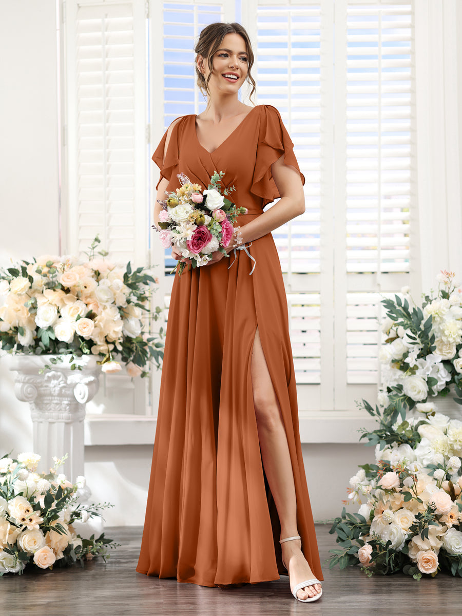 Valeria Burnt Orange front view bridesmaid dress