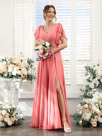 Valeria Coral back view bridesmaid dress