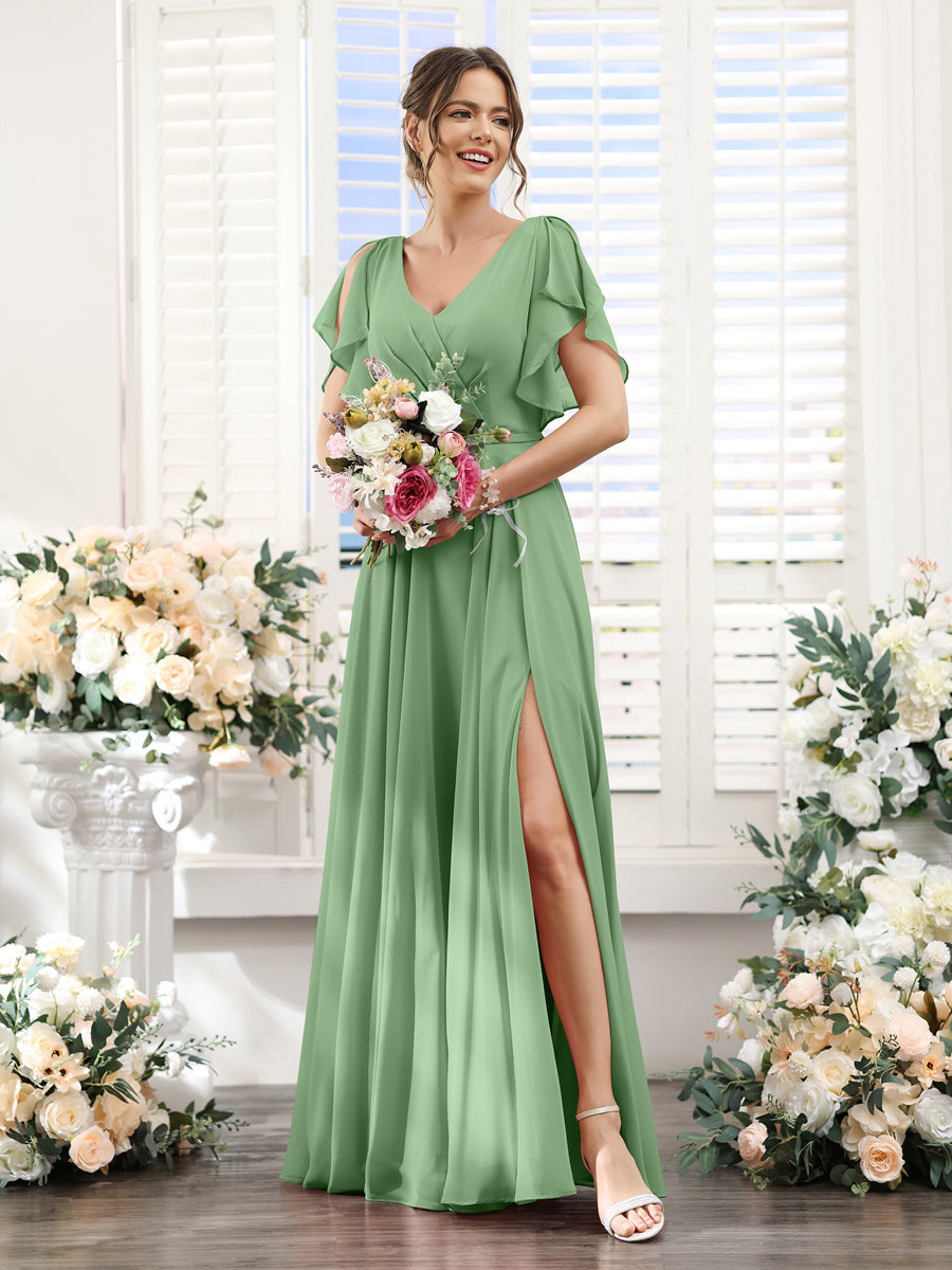 Valeria Sage Green back view bridesmaid dress
