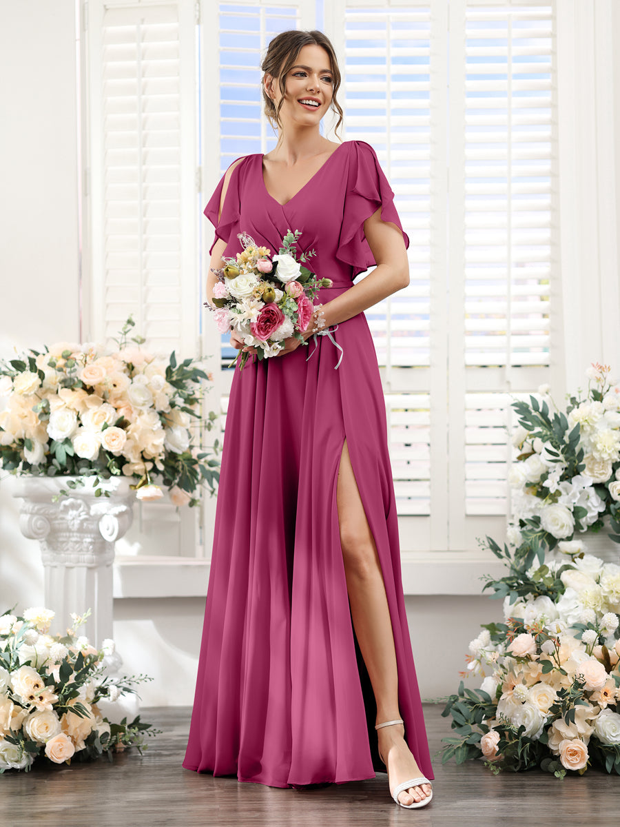Valeria Fuchsia back view bridesmaid dress