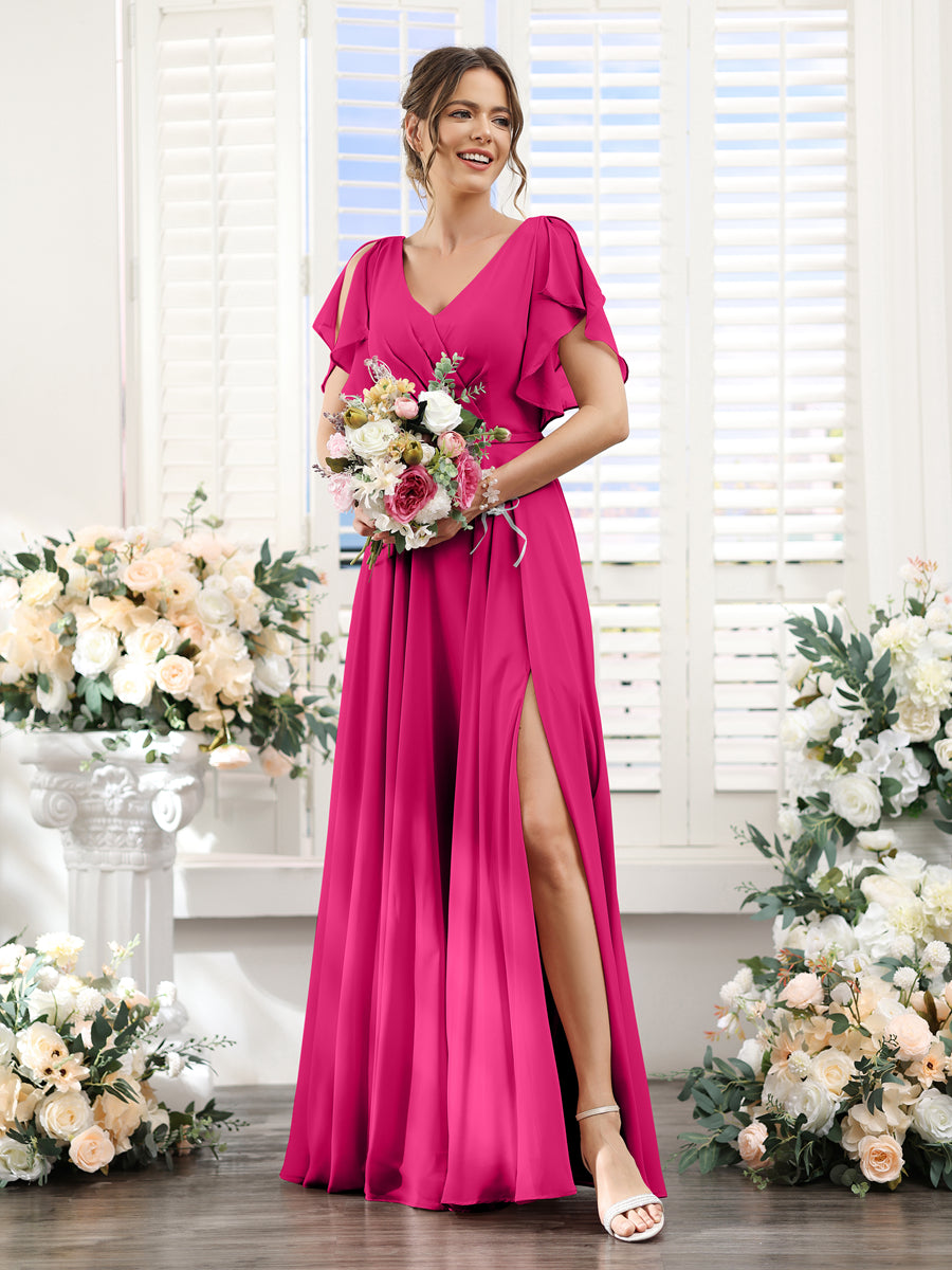 Valeria Fuchsia front view bridesmaid dress