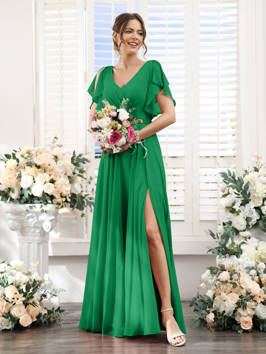 Valeria Forest Green front view bridesmaid dress