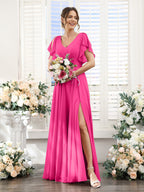 Valeria Hot Pink front view bridesmaid dress