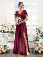 Valeria Burgundy side view bridesmaid dress