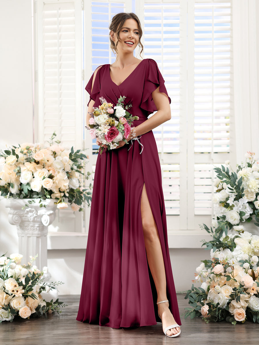 Valeria Burgundy side view bridesmaid dress