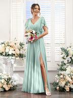 Valeria Pool Blue front view bridesmaid dress