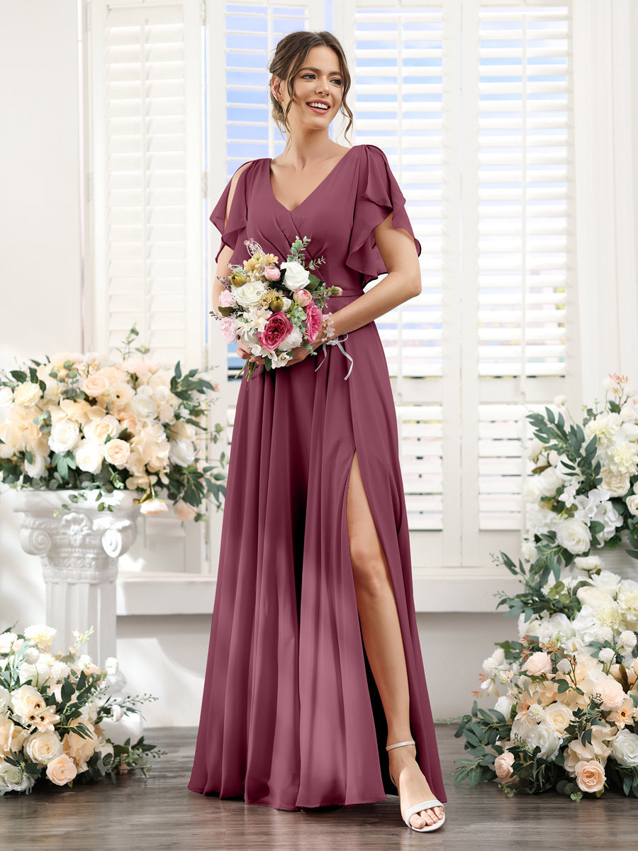Valeria Plum front view bridesmaid dress