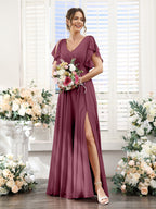 Valeria Plum front view bridesmaid dress