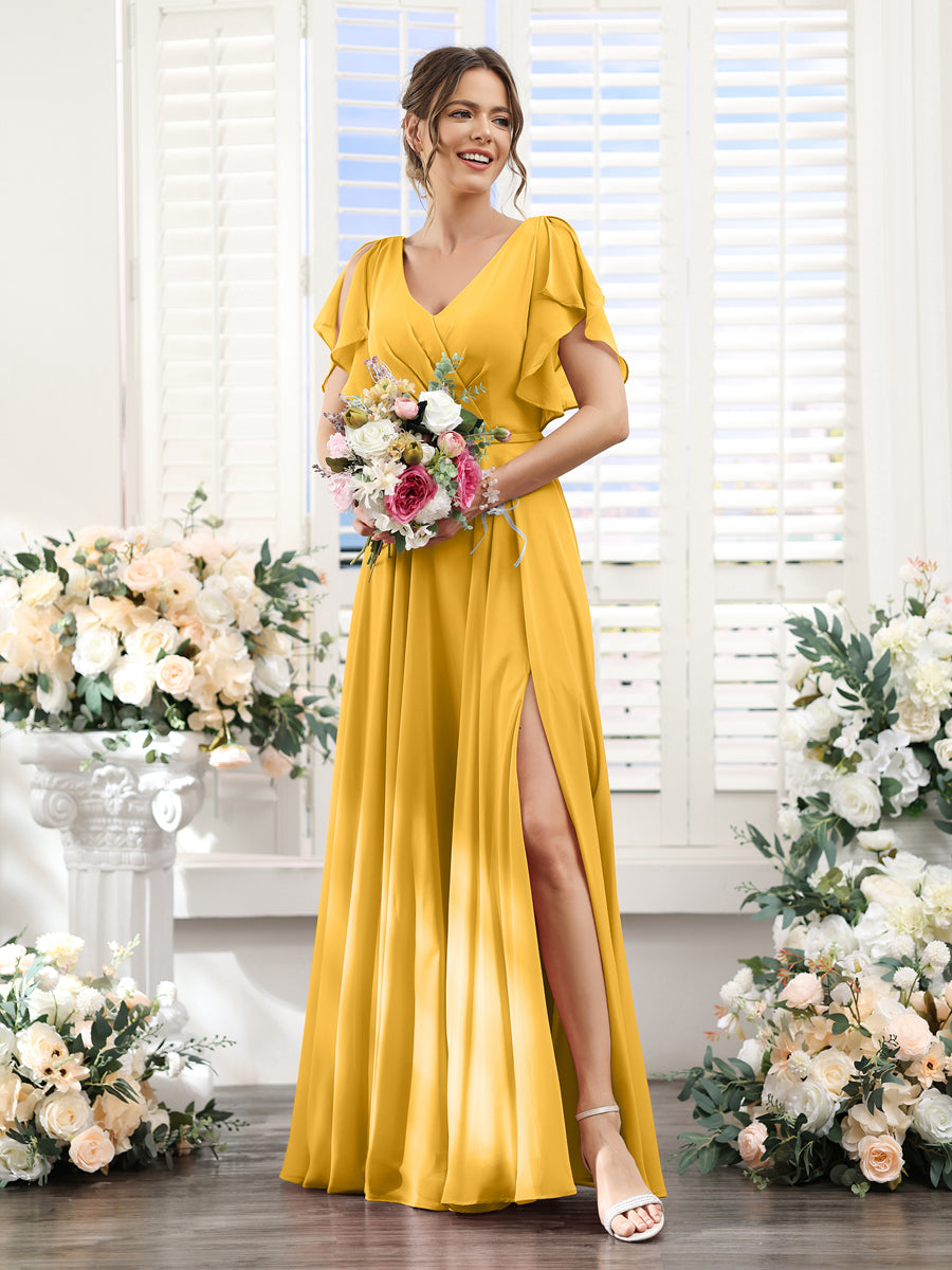 Valeria Gold front view bridesmaid dress