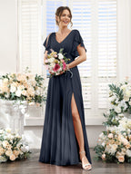 Valeria Navy Blue front view bridesmaid dress
