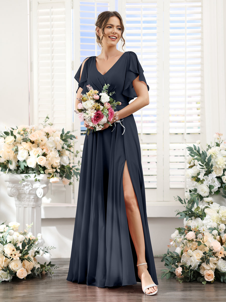 Valeria Navy Blue front view bridesmaid dress