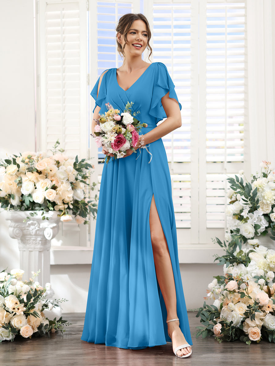 Valeria Ocean Blue front view bridesmaid dress