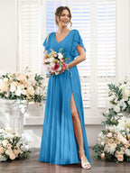 Valeria Ocean Blue front view bridesmaid dress