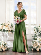 Valeria Olive Green front view bridesmaid dress
