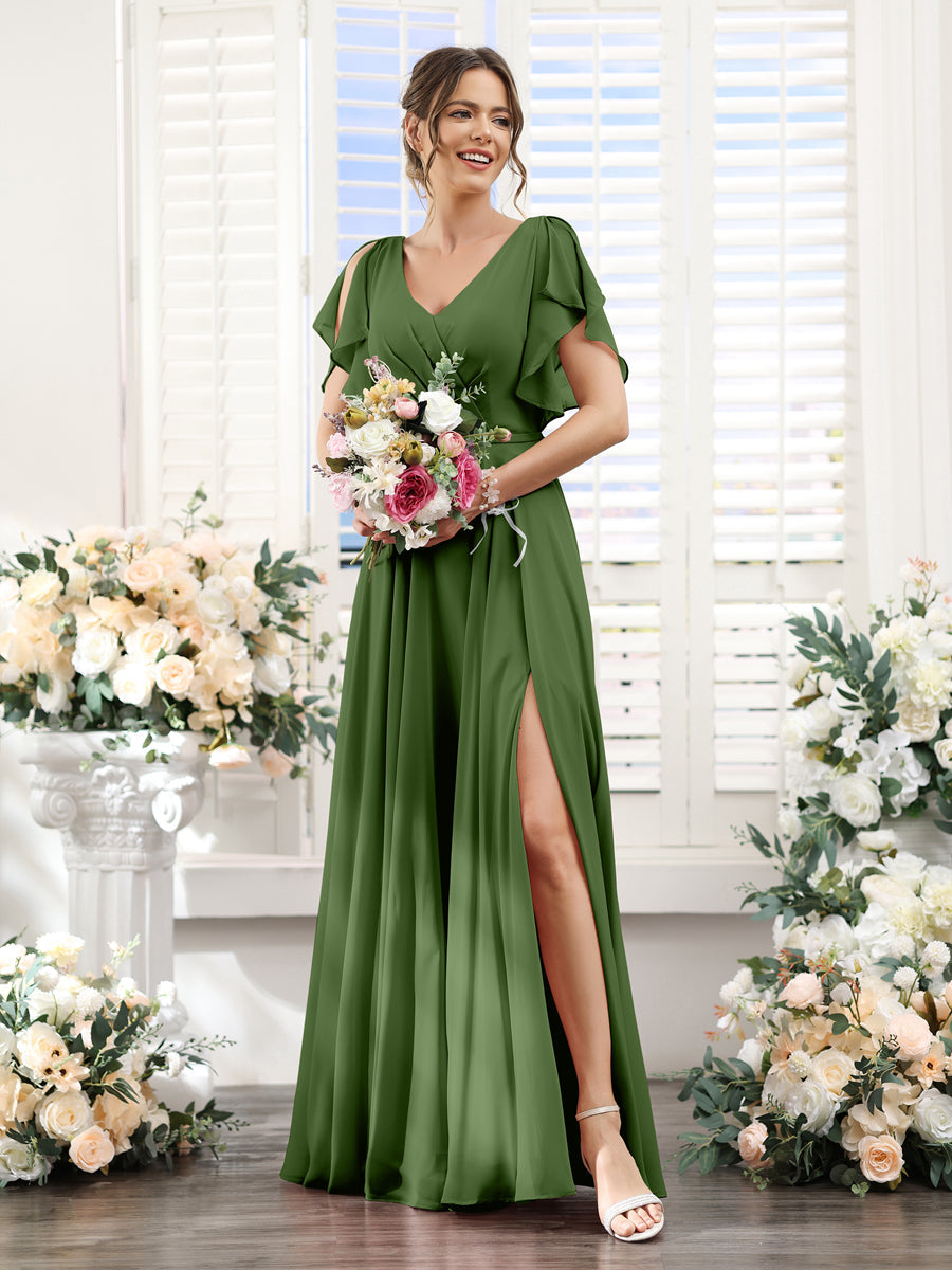 Valeria Olive Green front view bridesmaid dress