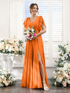 Valeria Orange front view bridesmaid dress